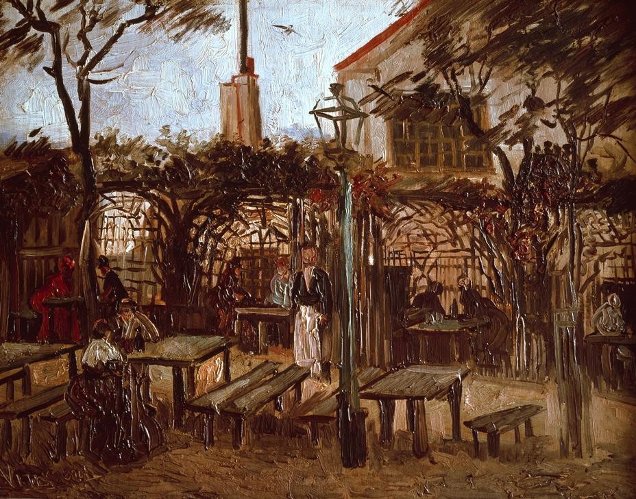 Vincent van Gogh, Gartenlokal La Guinguette auf dem Montmartre (Gartenwirtschaft,Gastronomie,Herbst,Jahreszeiten,Monat,Oktober,Impressionismus,Niederländische Kunst)