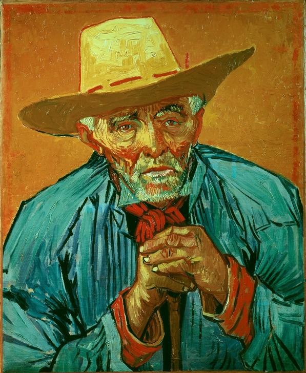 Vincent van Gogh, Bildnis des Bauern Patience Escalier (Bauer (Landwirt),Herrenmode,Kunst,Mann,Volkskunde,Impressionismus,Hut,Portrait,Niederländische Kunst,Physiognomik,Holländische Kunst,Sonnenhut,Alter Mann,Brustbild,Gesichtsform,Land Und Leute)