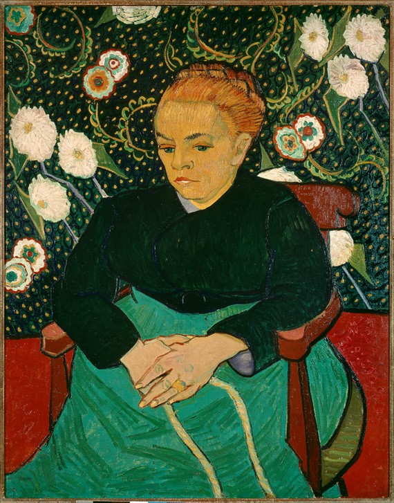 Vincent van Gogh, La Berceuse (Augustine Roulin) (Frau,Tapete,Volkskunde,Impressionismus,Portrait,Niederländische Kunst,Rote Haare,Geblümt,Land Und Leute,Frisur)