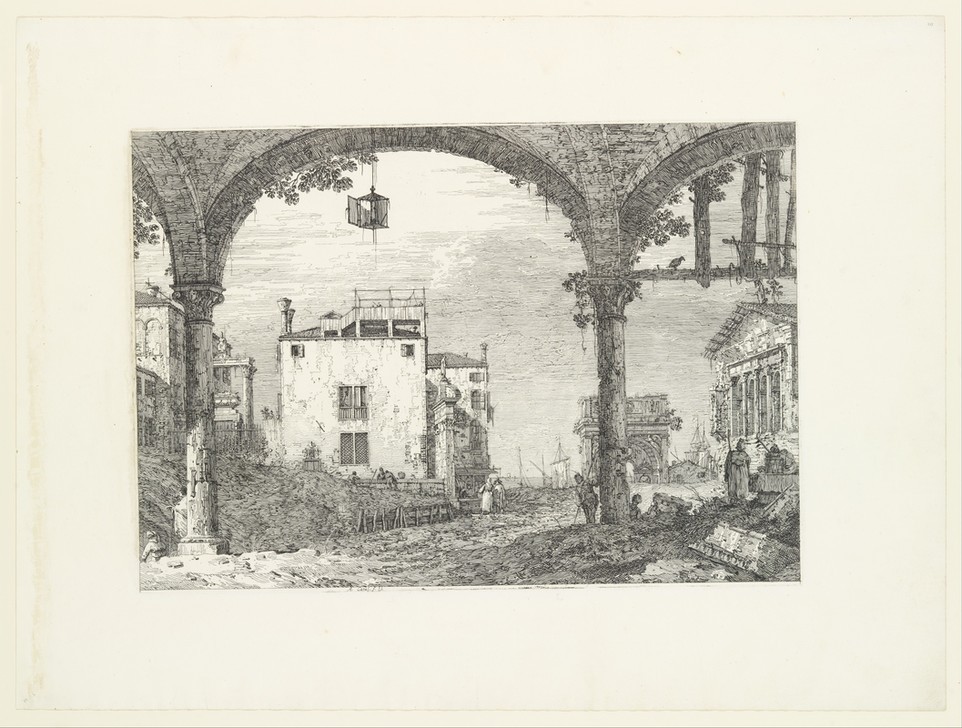 Giovanni Antonio Canaletto, The Portico with a Lantern (Architektur, Torbogen, Laterne, Gebäude, Barock, Vedute, Zeichnung, Grafik, Klassiker, Wunschgröße, Wohnzimmer, schwarz/weiß)