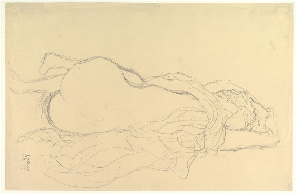 Gustav Klimt, Reclining Nude with Drapery, Back View 