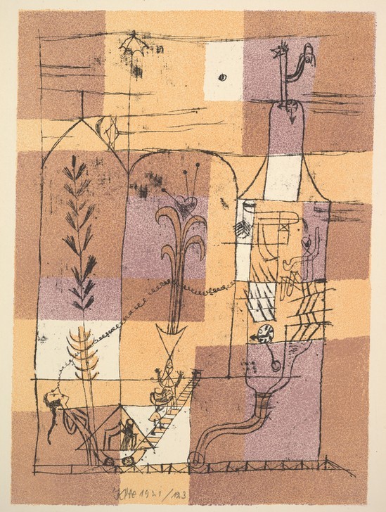 Paul Klee, Hoffmanneske Szene (Bauhaus,Gold,Haus,Holunder,Surrealismus,Flasche,Quadrat)