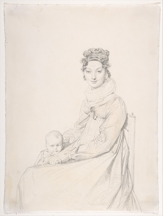 JEAN-AUGUSTE-DOMINIQUE INGRES, Madame Alexandre Lethière and Her Daughter Letizia (Frau, Adelige, Kind, Mutter-Tochter, Neoklassizismus, Studie, Zeichnung, Klassiker, Wohnzimmer, Treppenhaus, Wunschgröße, schwarz/weiß)