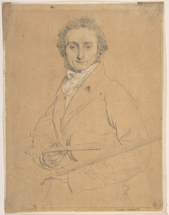 JEAN-AUGUSTE-DOMINIQUE INGRES, Nicolo Paganini (Portrait, Musiker, Geiger, Teufelsgeiger, Neoklassizismus, Studie, Zeichnung, Klassiker, Wohnzimmer, Treppenhaus, Wunschgröße, schwarz/weiß)