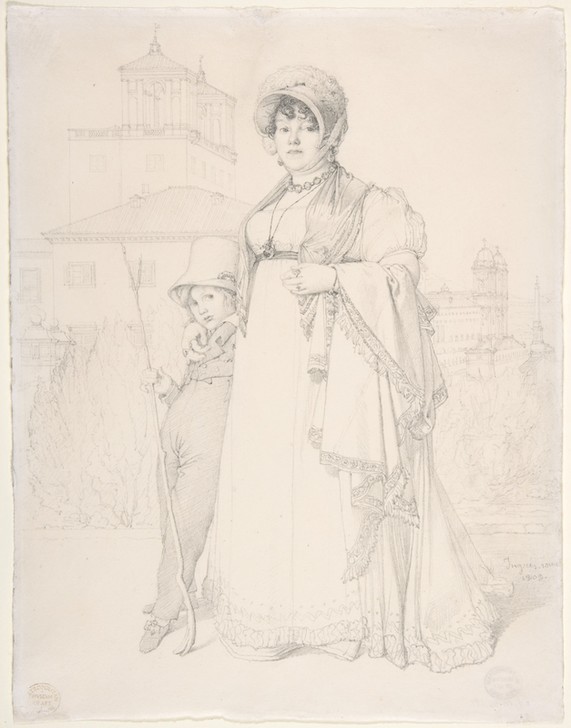 JEAN-AUGUSTE-DOMINIQUE INGRES, Madame Guillaume Guillon Lethière (Dame, Mutter-Tochter, Künstergattin, Portraits,  Neoklassizismus, Studie, Zeichnung, Klassiker, Wohnzimmer, Treppenhaus, Wunschgröße, schwarz/weiß)