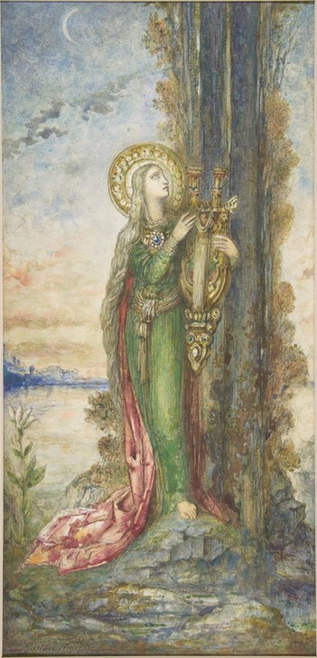 Gustave Moreau, Saint Cecilia (Heilige, Cecilia, Nimbus, Märtyrerin, Musikinstrument, Symbolismus, Wohnzimmer,  Wunschgröße, Klassiker,)