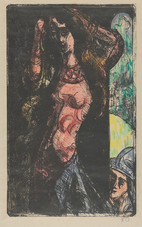 Émile Bernard, The Countess Brushes Her Hair (Esmérée) or Dancing Music ( Esmérée) (Frau, Tänzerin, erotisch, Voyeur, Ritter, Spanner, Zeichnung, Cloisonismus, Klassische Moderne,  Wohnzimmer, Wunschgröße, bunt)