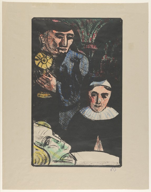 Émile Bernard, The Old Woman from Berkeley (Nonne, alter Frau, Sterbende, Totengebet, Tod, Zeichnung, Cloisonismus, Klassische Moderne,  Wohnzimmer, Wunschgröße, bunt)