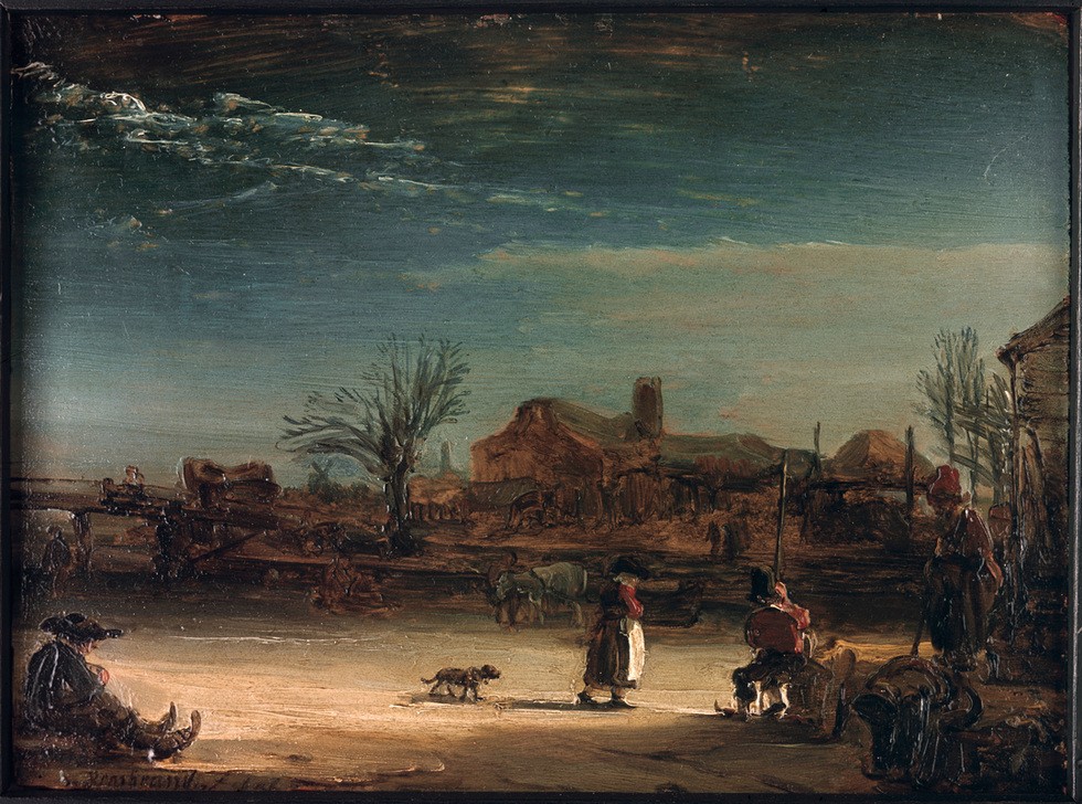 Rembrandt Harmenszoon van Rijn, Winterlandschaft (Eis (Kälte),Jahreszeiten,Landschaft,Volkskunde,Winter,Barock,Niederländische Kunst,Holländische Kunst,Land Und Leute)