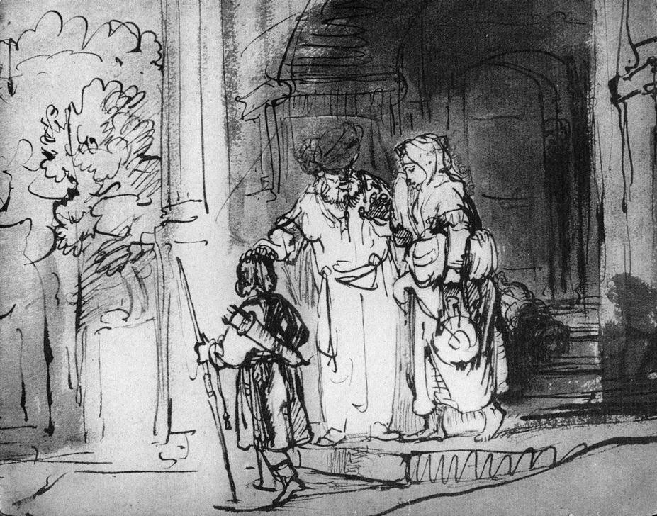 Rembrandt Harmenszoon van Rijn, Die Verstoßung der Hagar (Morganatische Gemahlin,Barock,Altes Testament,Bibel,Scheidung,Niederländische Kunst,Bigamie,Verstossung Der Hagar,Jüdisch-Christlich)