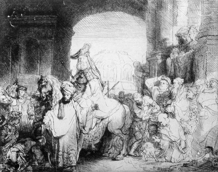 Rembrandt Harmenszoon van Rijn, Der Triumph des Mardochäus (Juden,Barock,Altes Testament,Bibel,Triumph,Niederländische Kunst,Babylonische Gefangenschaft,Holländische Kunst,Jüdisch-Christlich)