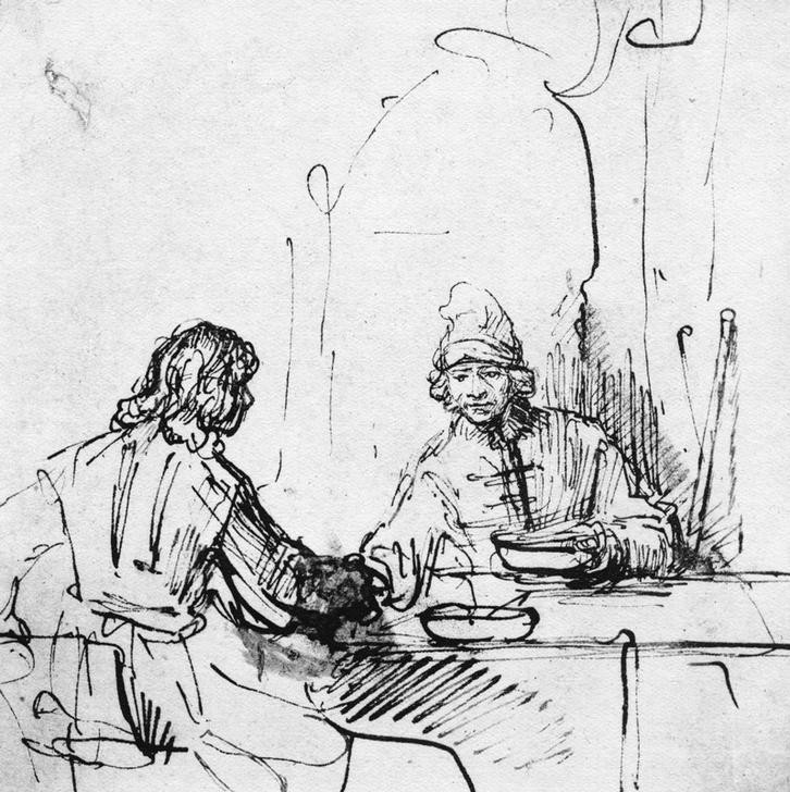 Rembrandt Harmenszoon van Rijn, Jakob erkauft sich das Erstgeburtsrecht von Esau um ein Linsengericht (Barock,Altes Testament,Bibel,Erstgeburtsrecht,Erbschleicher,Niederländische Kunst,Linsengericht,List,Erstgeborener,Jüdisch-Christlich)