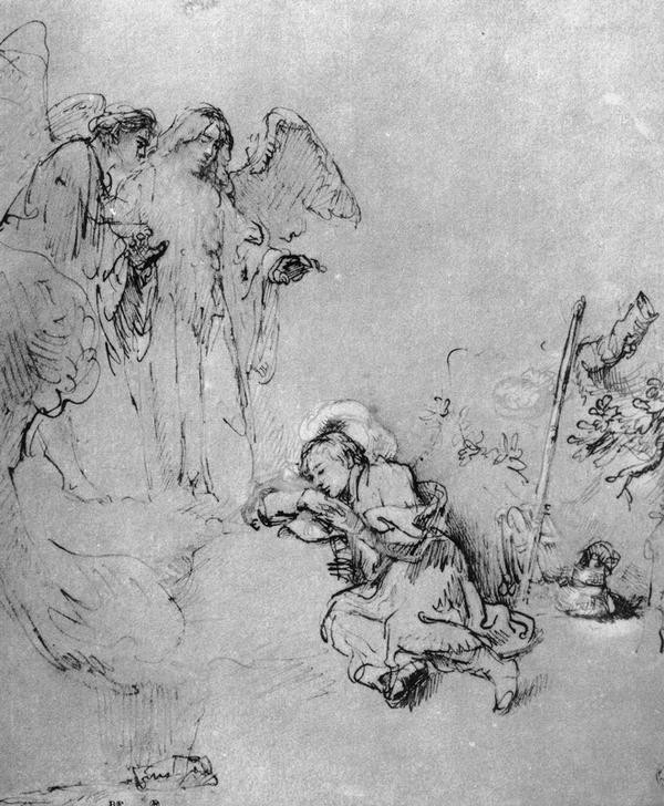 Rembrandt Harmenszoon van Rijn, Jakobs Traum (Engel,Religion,Traum,Barock,Altes Testament,Bibel,Niederländische Kunst,Jakobs Traum,Schlafen (Schlaf),Jüdisch-Christlich)
