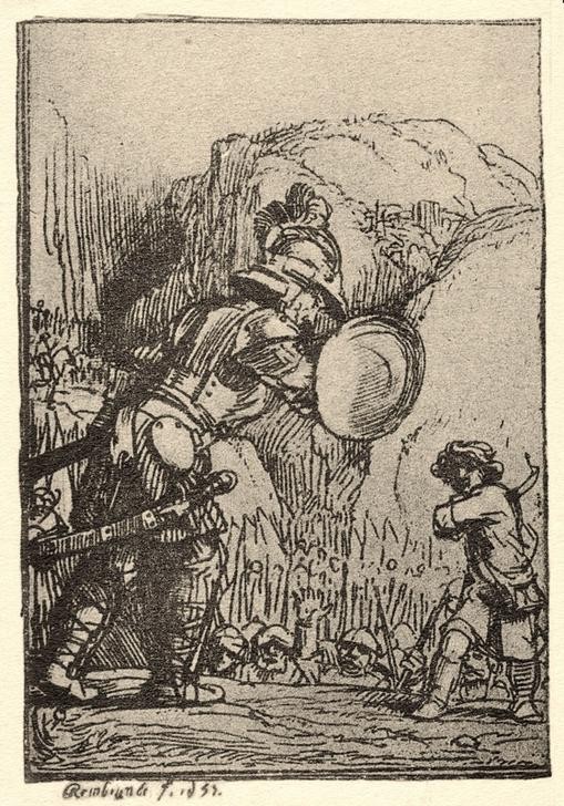 Rembrandt Harmenszoon van Rijn, David und Goliath (Barock,Altes Testament,Bibel,Niederländische Kunst,Holländische Kunst,David Und Goliath,Jüdisch-Christlich,Zweikampf)