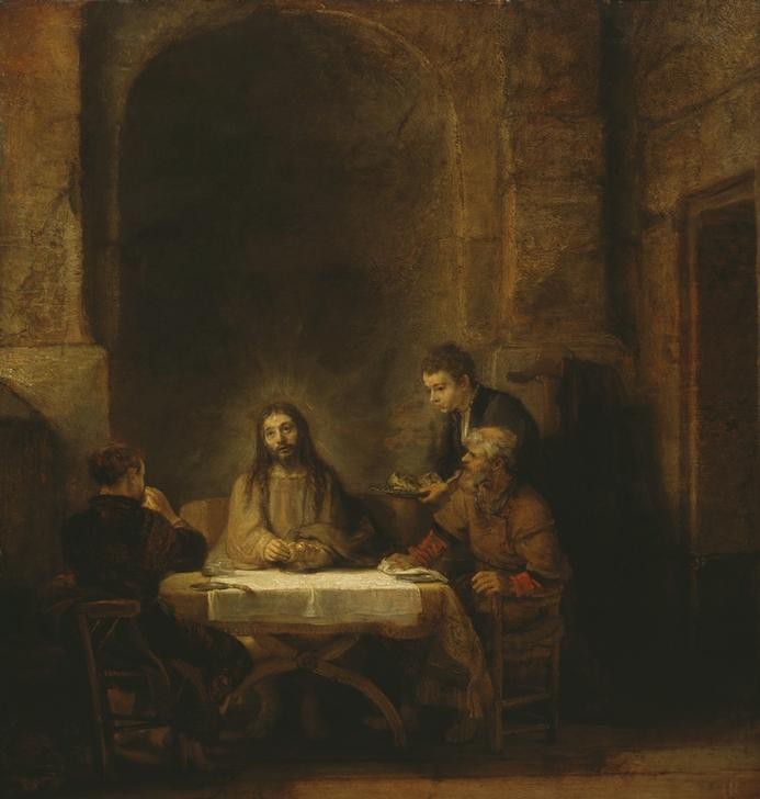 Rembrandt Harmenszoon van Rijn, Christus und die Jünger von Emmaus (Christentum,Religion,Barock,Neues Testament,Bibel,Niederländische Kunst,Emmaus,Holländische Kunst)