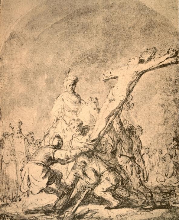 Rembrandt Harmenszoon van Rijn, Die Kreuzaufrichtung (Christentum,Religion,Barock,Neues Testament,Kreuzigung,Niederländische Kunst,Kreuzaufrichtung,Passion Christi)