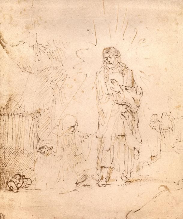 Rembrandt Harmenszoon van Rijn, Christus erscheint Maria Magdalena (Christentum,Religion,Barock,Neues Testament,Bibel,Noli Me Tangere,Niederländische Kunst,Christus Als Gärtner,Erscheinung)