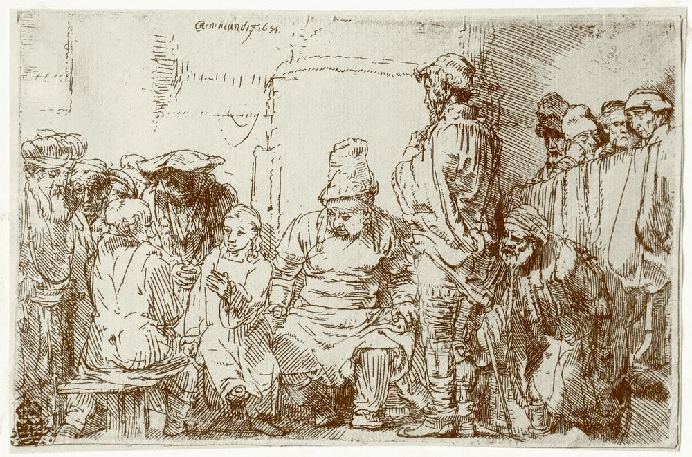 Rembrandt Harmenszoon van Rijn, Der zwölfjährige Jesus im Tempel (Christentum,Religion,Barock,Neues Testament,Bibel,Niederländische Kunst,Zwölfjähriger Jesus Im Tempel,Schriftgelehrte,Holländische Kunst,Kindheit Jesu)