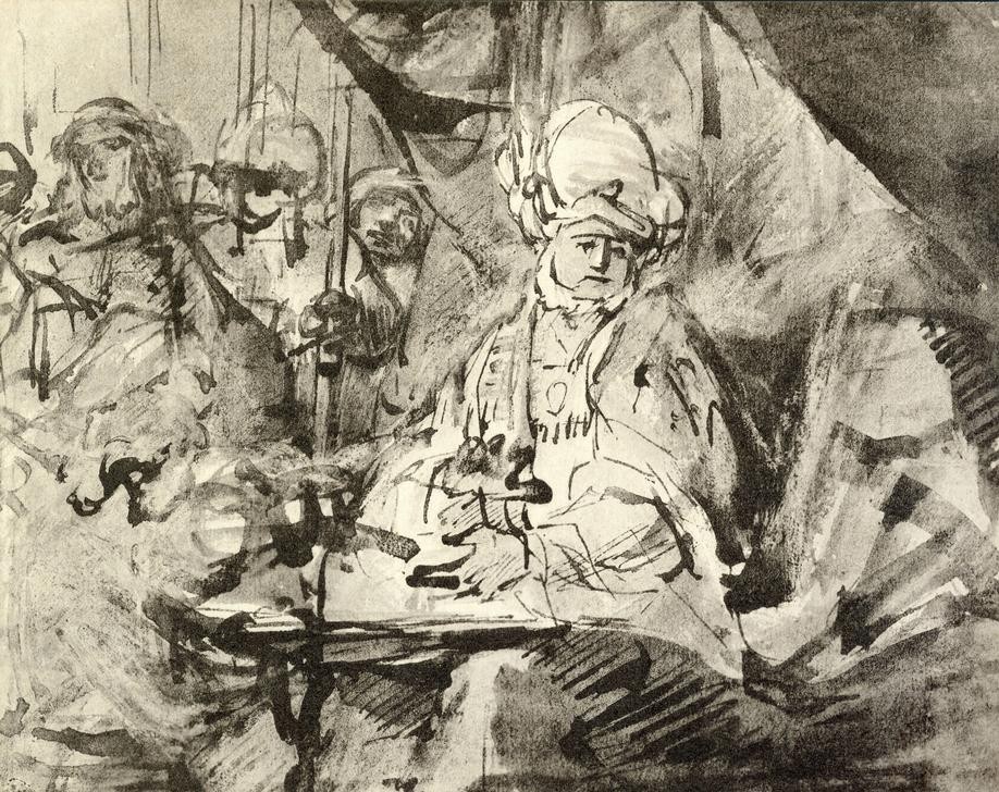 Rembrandt Harmenszoon van Rijn, Die Handwaschung des Pilatus (Christentum,Religion,Barock,Neues Testament,Bibel,Niederländische Kunst,Handwaschung,Holländische Kunst,Passion Christi)