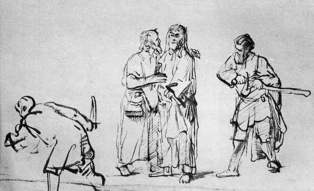 Rembrandt Harmenszoon van Rijn, Christus durch Judas verraten (Christentum,Religion,Barock,Neues Testament,Bibel,Niederländische Kunst,Christi Gefangennahme,Verrat,Holländische Kunst,Passion Christi)