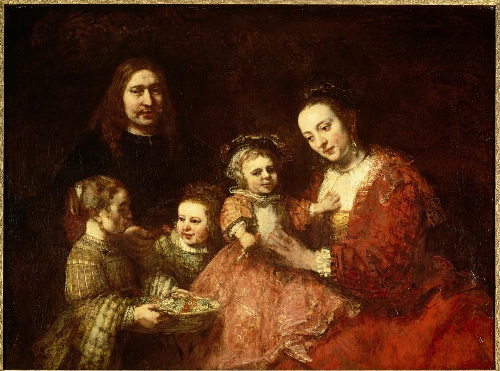 Rembrandt Harmenszoon van Rijn, Familienbildnis (Ehefrau,Eltern Mit Kind,Familie,Frau,Gruppenbild,Kind,Kunst,Mädchen,Mann,Vater,Barock,Mutter,Tochter,Bürgertum,Genre,Niederländische Kunst,Holländische Kunst,Knabe,Familienleben,Sohn,Ehemann)