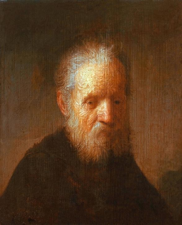 Rembrandt Harmenszoon van Rijn, Brustbild eines alten Mannes (Mann,Alter,Bart,Barock,Portrait,Niederländische Kunst,Vollbart,Alter Mann,Weisse Haare,Brustbild,Falten (Physiognomie))