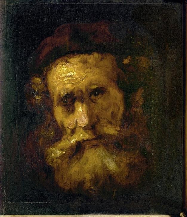 Rembrandt Harmenszoon van Rijn, Kopf eines Rabbiners (Juden,Jüdische Religion,Mann,Pädagogik,Rabbiner,Religion,Barock,Unterricht,Portrait,Niederländische Kunst,Vollbart)