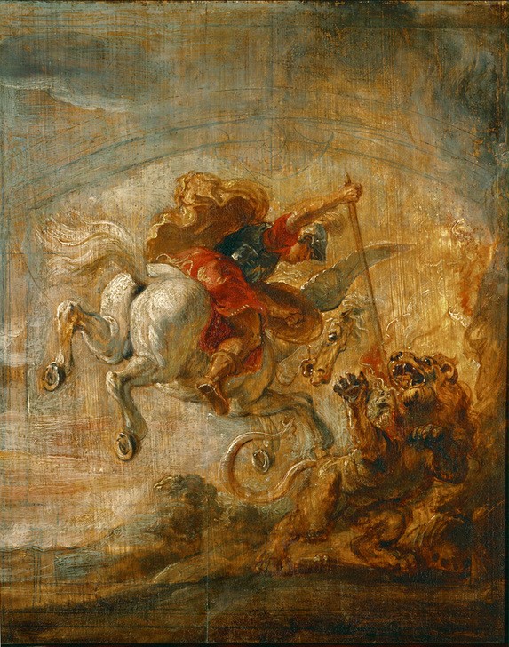 Peter Paul Rubens, Bellerophon, auf dem Pegasus reitend, tötet die Chimära (Griechische Kunst,Held,Krieg,Mythologie,Pferd (Tier),Reiter,Barock,Schlacht,Fabelwesen,Kampf Zwischen Mensch Und Tier,Niederländische Kunst,Kampf,Chimära,Tier,Reiten,Griechisch-Römische Mythologie)