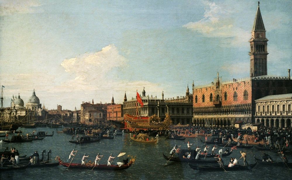 Giovanni Antonio Canaletto, Return of Il Bucintoro on Ascension Day (Venedig, Städte, Italien, Paläste, Architektur, Barock, Vedute, Klassiker, Wunschgröße, Wohnzimmer)