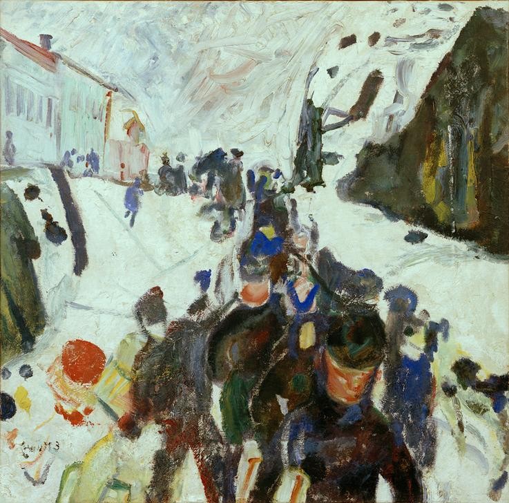 Edvard Munch, Arbeiter im Schnee (Arbeiter,Arbeit,Jahreszeiten,Strassenszene,Szene,Winter,Schnee,Fauves,Expressionismus,Norwegische Kunst)