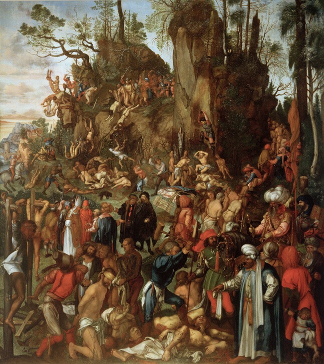 Johann Christian Ruprecht, Marter der zehntausend Christen (Christenverfolgung,Christentum,Deutsche Kunst,Geschichte,Sage,Kirche,Künstler,Landschaft,Tod,Massaker,Renaissance,Legende,Jungfrau,Martyrium,Märtyrer,Kopie,Marter Der Zehntausend,Fabel,Urchristentum,Glaube,Christianisierung,Massenmord)