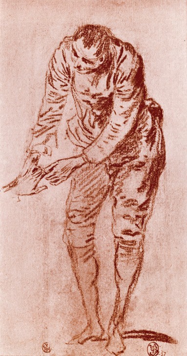Jean-Antoine Watteau, A study in Sanguine, 1913 (Zeichnung, Klassiker, Mann, Hände, Studie, Rokoko, Wohnzimmer,  Klassiker, Wunschgröße, rötel)