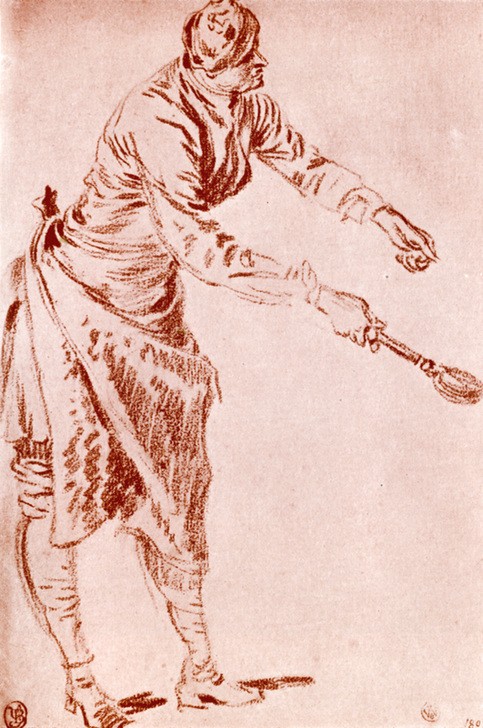 Jean-Antoine Watteau, A study in Sanguine, 1913 (Zeichnung, Klassiker, Mann, Koch, Löffel, Beruf, Berufskleidung, Schürze, Studie, Rokoko, Wohnzimmer, Küche, Klassiker, Wunschgröße, rötel)