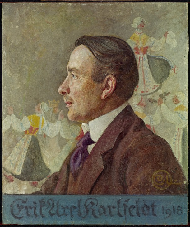 Carl Larsson, Der Dichter Erik Axel Karlfeldt (Dichter,Kunst,Literatur,Lyriker,Mann,Tanz,Tracht,Portrait,Schwedische Kunst,Profil,Lyrik,Monogramm,Skandinavische Kunst,Brustbild,Person)