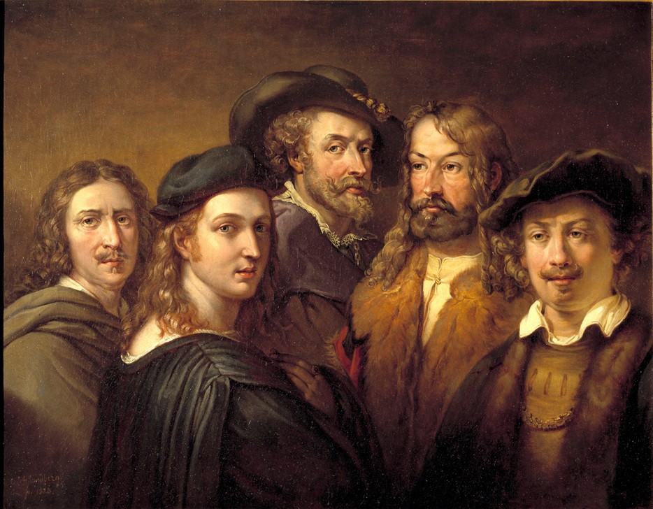 Johan Gustaf Sandberg, Fünf Künstler (Gruppenbild,Künstler,Kunst,Maler (Künstler),Mann,Portrait,Schwedische Kunst,Skandinavische Kunst,Person)