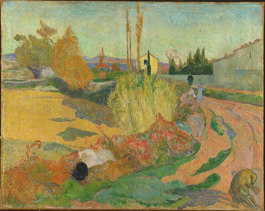 Paul Gauguin, Landschaft bei Arles (Weg am Roubinele-Roi-Kanal) (Kunst,Landschaft,Weg,Französische Kunst,Tier,Synthetismus,Fussgängerin)
