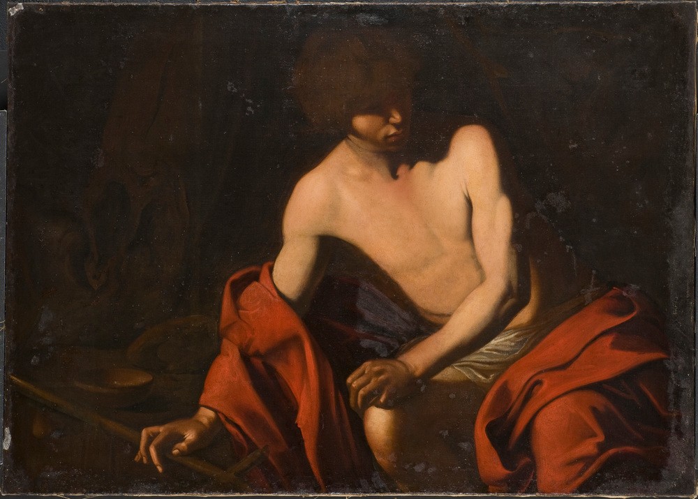Caravaggio, Johannes der Täufer (Johannes der Täufer, Jüngling, Schäfer,  Aktmalerei, Neues Testament, Bibel, Hell-Dunkel, Barock, Klassiker, Malerei, Wunschgröße, Wohnzimmer)