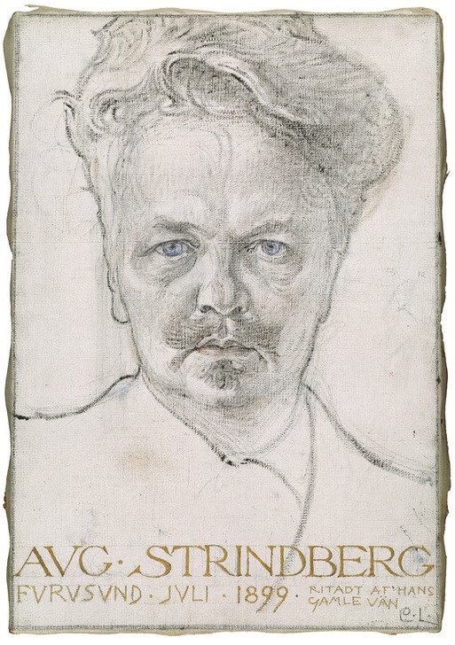 Carl Larsson, August Strindberg (Jugendstil,Literatur,Mann,Schriftsteller,Schnurrbart,Portrait,Schwedische Kunst,Brustbild,Haartolle,Person)