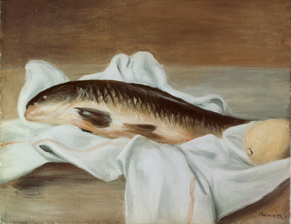 Pierre-Auguste Renoir, Nature morte au poisson (Kunst,Impressionismus,Nahrungsmittel,Fisch,Stillleben,Französische Kunst)