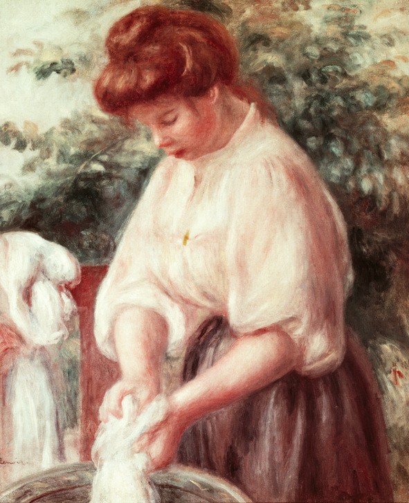 Pierre-Auguste Renoir, La lessiveuse (Frau,Hausarbeit,Kunst,Mensch,Impressionismus,Französische Kunst,Junge Frau,Wäscherin,Signatur)