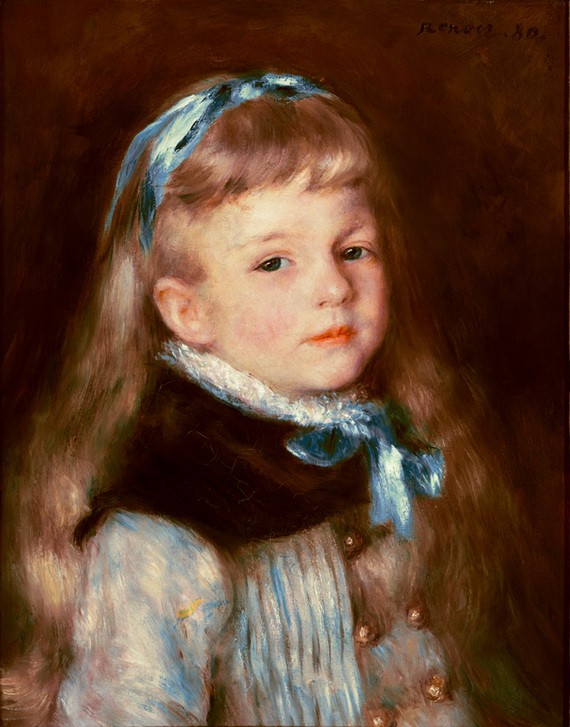 Pierre-Auguste Renoir, Mademoiselle Grimprel au ruban bleu (Kind,Mädchen,Mensch,Impressionismus,Portrait,Französische Kunst,Brustbild)