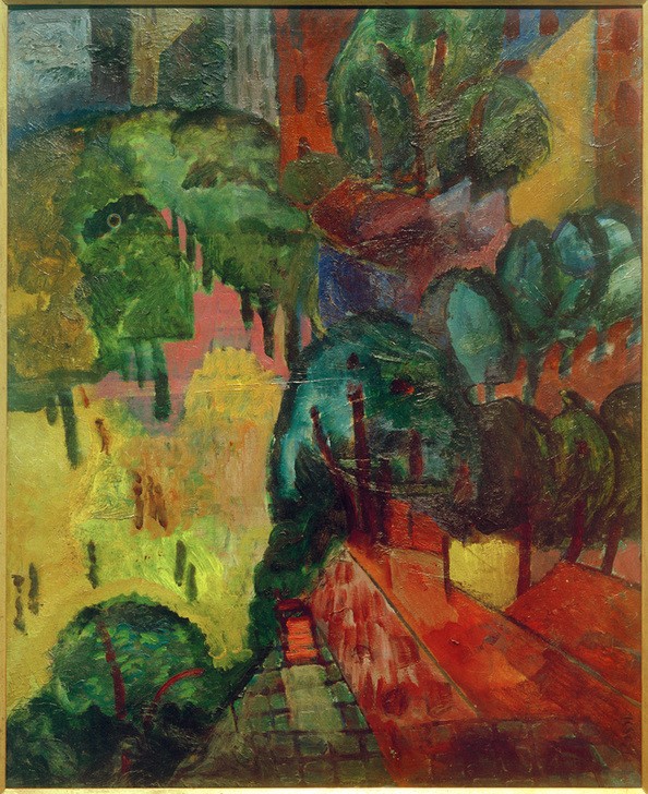 Erma Bossi, Pariser Stadtlandschaft (Stadtansicht, Paris, Häuser, Bäume, Architektur, Wohnen, Wunschgröße, Klassische Moderne, Expressionismus, Wohnzimmer)