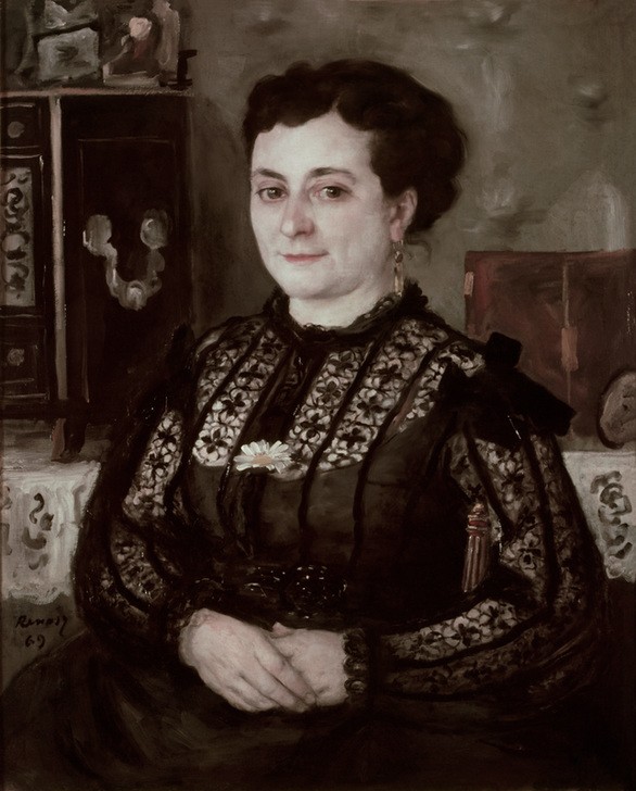 Pierre-Auguste Renoir, Femme au corsage de Chantilly (Damenmode,Frau,Mensch,Impressionismus,Spitzen,Portrait,Französische Kunst,Schwarz,Brustbild)