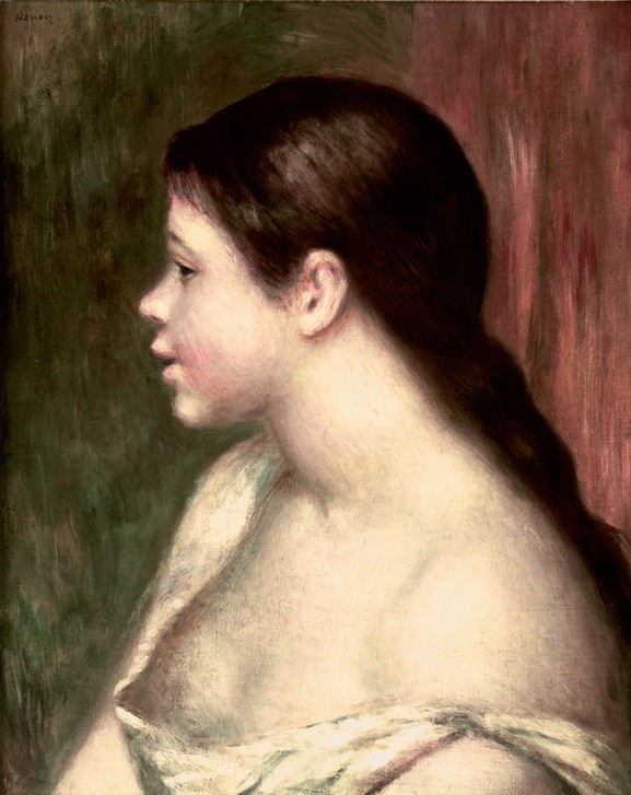 Pierre-Auguste Renoir, Portrait de jeune fille (Kind,Mädchen,Mensch,Impressionismus,Portrait,Französische Kunst,Profil,Brustbild)