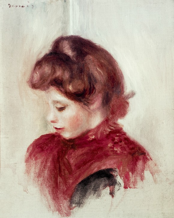 Pierre-Auguste Renoir, Jeune fille au cape rouge (Frau,Kind,Kunst,Mädchen,Mensch,Impressionismus,Portrait,Französische Kunst,Profil,Jahrhundertwende,Junge Frau,Brustbild)