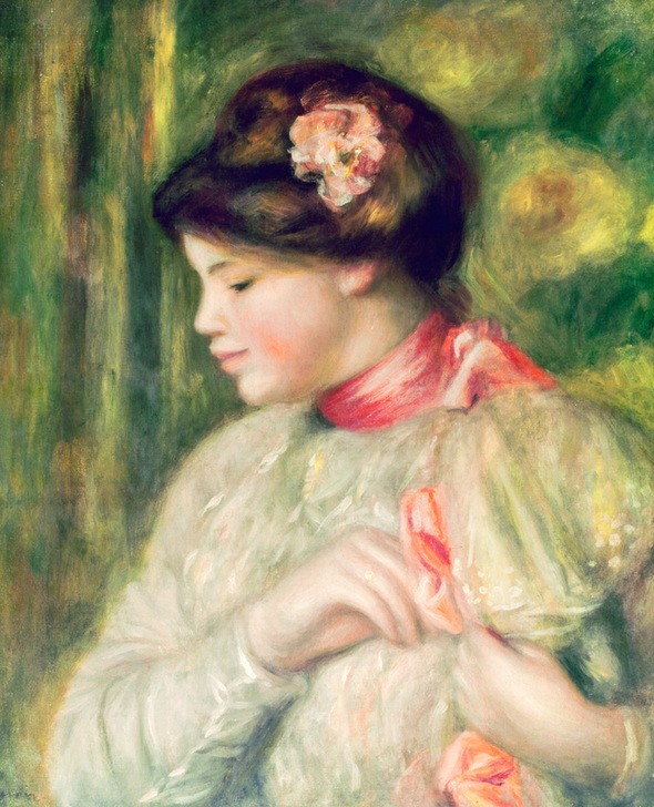 Pierre-Auguste Renoir, Portrait de jeune fille (Frau,Mensch,Impressionismus,Portrait,Französische Kunst,Profil,Junge Frau,Brustbild)