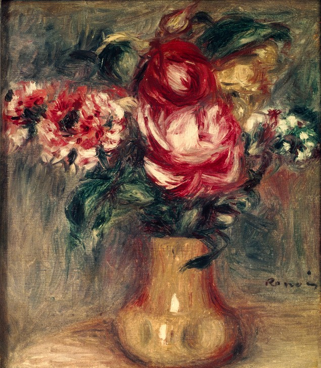 Pierre-Auguste Renoir, Roses dans un vase ocre (Kunst,Rose,Impressionismus,Stillleben,Blumenstrauss,Vase,Französische Kunst,Blume)