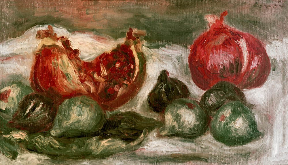 Pierre-Auguste Renoir, La grenade (Früchte,Kunst,Obst,Impressionismus,Feige,Nahrungsmittel,Stillleben,Granatapfel,Französische Kunst,Signatur)
