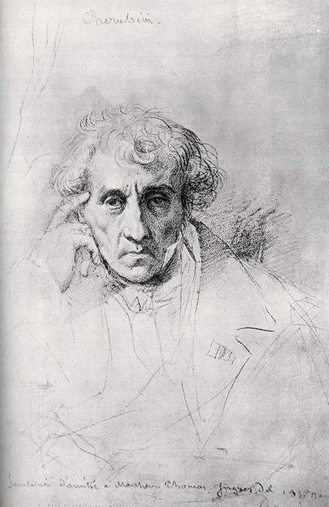 JEAN-AUGUSTE-DOMINIQUE INGRES, Luigi Cherubini (1760-1842) (Komponist, Mann, Musiker, Musik, Portrait, Denker, Neoklassizismus, Studie, Zeichnung, Klassiker, Wohnzimmer, Treppenhaus, Wunschgröße, schwarz/weiß)