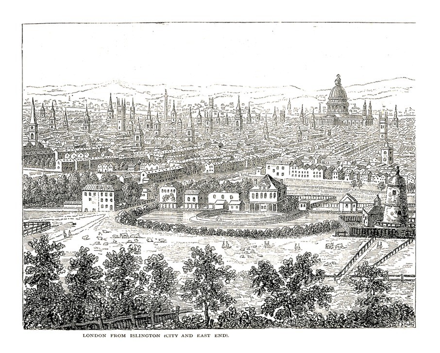 Giovanni Antonio Canaletto, London from Islington City and East End (London, England, Städte,  Fluss, Themse, Barock, Vedute, Grafik, Klassiker, Wunschgröße, Wohnzimmer, schwarz/weiß)